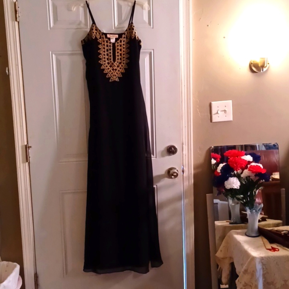 Mara Hoffman Black/Gold Spaghetti Strap Floor Length Dress NWT XS